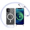 Yoedge Trasparente Glitter Cover Magnetica con Cordino per Apple iPhone 11 6,1, Custodia Bling Brilla Laccio Tracolla Compatibile con MagSafe Magnetico Ricarica Wireless Case per iPhone 11, Blu