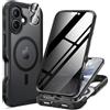 seacosmo Cover per iPhone 17 Privacy Magnetica, Compatibile con Magsafe, Antispy Schermo Integrata in Vetro Temperato, Protezione Fotocamera, Custodia Fronte Retro 360 Gradi - Traslucida Opaca, Nero