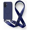 JIYUDZ JIYU Cover Magnetica per Samsung Galaxy S24/Galaxy S25 con Cordino,Custodia Silicone Compatibile con MagSafe,Cover Silicone con Corda Collana Tracolla Laccio Regolabile,Blu