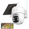 Septekon Telecamera di sicurezza solare 2K wireless per esterni, 360 ° PTZ a batteria, telecamera WiFi 2.4 G con riflettore, visione notturna a colori, allarme sensore di movimento, IP66, bianco