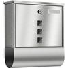 qobobo® Cassetta delle lettere in acciaio inox, con rotolo porta giornale, acciaio inox spazzolato, finestra, cartellino, con ferramenta di montaggio inclusa (viti e tasselli) e 2 chiavi/argento