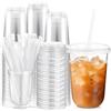 KAHEIGN 50 Pezzi Bicchieri di Plastica Trasparenti con Coperchio e Cannucce di Carta, 480ml Bicchiere da Caffè in Plastica Riutilizzabile per Freddo Caffè Frullato Frappè Freddo Bevande Festa Catering