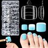 MELLIEX 150 Pezzi Dual Form Piedi, Quadrate Dual ToeNail Form Kit Riutilizzabile Unghie Finte Pedi Tip per Estensione Ricostruzione, 15 Dimensioni (Trasparente)