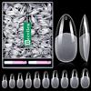 Becellen 500 Pezzi Unghie Finte Trasparenti Mandorla Tip Unghie Ricostruzione Fullcover Unghie Finte in Gel con Colla per Saloni Manicure Uso Domestico