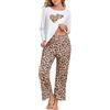 Aranmei Pigiama da donna a maniche lunghe con motivo leopardato, in cotone, set biancheria da notte morbido e comodo, 2 pezzi, con tasche, XXL