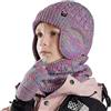 Fjquamitix Set invernale per bambini, con cappello, sciarpa e guanti, caldo berretto termico lavorato a maglia (con paraorecchie), scaldacollo e guanto touchscreen, con morbida fodera in pile, per