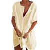 Svanco Copricostume Donna Mare Abiti Lunghi Estivi Camicia da Spiaggia Camicetta in Cotone Elegante Vestiti Corti Costumi da Bagno Bikini Cover Up per Piscina Mare Estate Giallo Beige L