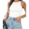 Shen&Qege Body da donna con scollo rotondo, senza maniche, top elastico basic, bianco, XS