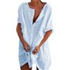 Svanco Copricostume Donna Mare Abiti Lunghi Estivi Camicia da Spiaggia Camicetta in Cotone Elegante Vestiti Corti Costumi da Bagno Bikini Cover Up per Piscina Mare Estate Azzurro S