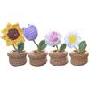 YANGSHINE Confezione da 4 mini fiori artificiali in vaso fatti a mano all'uncinetto - Girasoli lavorati a maglia, tulipani, margherite e rose per la decorazione di casa, ufficio, auto - Colore #11