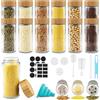 Vexillic Barattoli Spezie, 12pcs Contenitori Spezie 120ml Barattoli Porta Spezie con Coperchi in Bambù Vasetti Spezie Vetro con Setaccio Etichette Spazzola Lmbuto (Circolare)