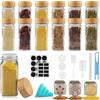Vexillic Barattoli Spezie, 12pcs Contenitori Spezie 120ml Barattoli Porta Spezie con Coperchi in Bambù Vasetti Spezie Vetro con Setaccio Etichette Spazzola Lmbuto