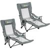 Outsunny Set da 2 Sedie da Campeggio Pieghevoli Reclinabili con 4 Posizioni, Poggiapiedi Rimovibile e Portabicchiere, 165x80x90 cm, Grigio | Aosom Italy