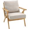 HOMCOM Poltrona da salotto con cuscini imbottiti e gambe in legno di hevea, Sedia scandinava in tessuto effetto lino, 76x87x88 cm, beige | Aosom Italy