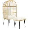 Outsunny Poltrona da Giardino con Poggiapiedi, Forma a Uovo, Poltrona a Cesta con Cuscini Lunghi e Spessi, Telaio Metallico, Beige | Aosom Italy