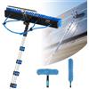 VEVOR Kit di Pulizia per Pannelli Fotovoltaici, 10 m, Spazzola 2 in 1 con Asta Telescopica in Alluminio per Lavaggio di Pannelli Solari, con Tergivetro, Dispenser di Sapone, Testa Ruotabile a 180°