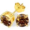 PAKORIO Orecchini a lobo PAKORIO moissanite fantasia colorata 0.2-4CT VVS1, argento sterling 925 placcato oro 14K, 4 punte, ipoallergenici pelli sensibili(Marrone,1ct)