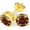 PAKORIO Orecchini a lobo PAKORIO moissanite fantasia colorata 0.2-4CT VVS1, argento sterling 925 placcato oro 14K, 4 punte, ipoallergenici pelli sensibili(Marrone,0.6ct)