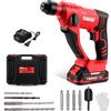 TEENO Martello perforatore senza fili SDS-Plus 20V, Φ14MM in calcestruzzo, 1000 giri/min,Lampada da lavoro a LED con 1 batteria 2.0Ah e 1 caricatore