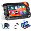 podofo Autoradio 2G+64G per VW Golf 5 6 Polo Seat Skoda Passat con A-pple Carplay, Podofo 7'' Android Auto Radio con Navigazione GPS/WiFi/Bluetooth/HiFi/EQ/FM/RDS+Telecamera di Retromarcia AHD, Microfono