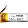 Liter energy battery Batteria 301030 LiPo 3.7V 80mAh 0.296Wh 1S 5C Liter Energy Battery per l'elettronica Ricaricabile Telefono Portatile Smartwatch Orologio GPS - Non adatto per Radiocomando 32x10x3mm (80mAh|301030)