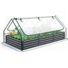Quictent Orto RiAlzato in Metallo Galvanizzato con Copertura di Mini Serra, Fioriera 3 in 1 Grande per Giardini, Patios e Terrazze, 240x120x30cm