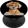 Mustard Bow Teacher Pet Graphics Portrai Simpatico cucciolo che legge il libro amante del libro animale grafica piccola aperta PopSockets PopGrip Adesivo