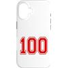 Numbers and Letters Custodia per iPhone 16 Numero 100 in stile squadra sportiva rossa