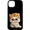 Smart Kitten Teacher Headwrap Graphics B Custodia per iPhone 15 Plus Simpatico gatto bianco lettura libro amante animale grafico gattino