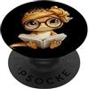 Bookworm Teacher Theme Library Reader Gr Baby Lizard Libro Aperto Lettura Rettile Grafica Ritratto Rotondo PopSockets PopGrip Adesivo