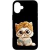Smart Kitten Teacher Headwrap Graphics B Custodia per iPhone 16 Plus Simpatico gatto bianco lettura libro amante animale grafico gattino