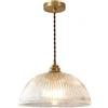 HJXDtech Lampadario a sospensione industriale vintage con cupola in vetro, Lampada da soffitto a soppalco E27 in ottone rame (30cm)