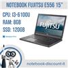 Fujitsu Notebook Fujitsu E556 Portatile 15,6" Cpu i3-6100u Ram 8gb SSD 120gb Win11Pro