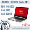 Fujitsu Notebook FUJITSU LIFEBOOK U745 14" Cpu i5-5200u Ram 8gb SSD 120gb Win11 Pro