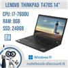 Lenovo Notebook Lenovo ThinkPad T470s 14" Cpu i7-7600u Ram 8Gb SSD 240gb Win11 Pro