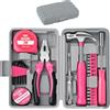 LuoJinZisy Cassetta Attrezzi Completa Rosa, Valigetta Attrezzi Completa, Valigia Porta Attrezzio, Cassette Porta Attrezzio, Regali Rosa per Donne Uomini, con martello, pinze, cacciaviti, punte, ecc