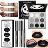 SHOWHEEL PANDA Palette Ombretti Nero Smokey, Trucco Gotico con 9 Colori Nero Argento Grigio Bianco, Kit Labbra 3-in-1 Impermeabile e a Lunga Tenuta per Ragazze e Donne