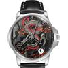 TWK Orologio da Polso con Drago Cinese Cinturino in Pelle Quadrante 45mm