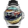 TWK Orologio Polso Vintage Auto USA Route 66 Cinturino Pelle Quadrante Grande