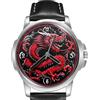 TWK Rosso Dragone Cinese Nero Sfondo Pelle Cinturino Big Quadrante Orologio da Polso