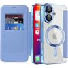 IMEIKONST Cover Magnetica per iPhone 16 con Slot per Carte, [Compatibile con MagSafe] [Blocco RFID] Custodia Portafoglio Flip Antiurto Trasparente Case per iPhone 16. Azzurro JDCX