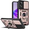 ESTH® Custodia per Oppo A78 5G/A58x 5G/A58 5G con Custodia per Fotocamera Scorrevole e Supporto ad Anello [Cover Paraurti Compatibile con Supporto Magnetico per Auto], Oro rosa