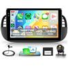 Rimoody 4G+128G Wireless Carplay Android 15 Autoradio per FIAT 500 2007-2015 9 Pollici Incell Touchscreen Autoradio con Android Auto GPS Navi WiFi Mirror Link Bluetooth FM/RDS EQ/USB/SWC Telecamera Posteriore