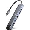 FITLONG Hub USB C, Adattatore MacBook Air/Pro M1, Docking Station adattatore con HDTV 4K, LAN Ethernet, PD 100W, USB-C e 2 porte dati USB-A, Lector SD/TF, e altri dispositivi