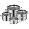 WMF Astoria - Batteria da cucina a 4 pezzi, pentole alte con coperchi (16/24 cm), pentola bassa con coperchio (20 cm), casseruola (16 cm), Cromargan acciaio inox lucido, adatto per induzione