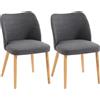 HOMCOM Set di 2 Sedie Pranzo Imbottite con Gambe Legno Hevea, Tessuto Grigio Chiaro | Aosom Italy