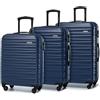 WITTCHEN valigia da viaggio set di 3 trolley bagaglio a mano a rotelle ABS 4 ruote spinner chiusura a combinazione maniglia telescopica Groove Line blu navy Ryanair/ITA Airways/easyJet