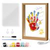 MeYuxg Kit Impronta Mano Famiglia con Lucietta LED, Spazio per 4 Persone, Kit Impronta Mano e Piede Bebè, Impronta Neonato, Cornice in Legno da Creare per Regalo