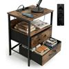 Relaxdays Tavolino Relaxdays con Prese elettriche e Porte USB, 2 cassetti, HxLxP: 60 x 40 x 30 cm, Comodino, Marrone/Nero