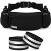 STEEL Cintura da corsa, Borsa Banana Sport Cintura con Portabottiglie Morbido Impermeabile Tasca Uomo Donna per Smartphone iPhone Samsung Galaxy, Comodo Jogging Footing (ALL BLACK (2 bracciali inclusi))